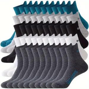 5/10/20/30Pairs Men's Mid Calf Socks, Breathable Comfortable Socks, Solid Color Versatile Sports And Leisure Socks
