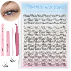 Natural Lash Clusters Kit DIY Lash Extension Kit Wispy Fluffy Eyelash Extension Kit C-curly Individual Lashes Kit 9-12MM Short Eyelash Clusters with Lash Applicators All-in-One-Kit Makeup Cosmetic