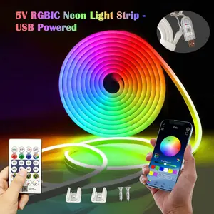 Smart RGB LED Neon Strip Powered by USB, Flexible LED Light Strip, Rgb Multicolored Light, Flexible LED Strips, APP + Remote Control, Multiple Modes, Dynamic & Static Lights, DIY Decor, Suitable for parties, home atmosphere decoration, TV backlighting