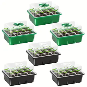 6 Seed Start Trays with Raised Cover, 72 Grid Thickened Seed Start Tray Kit with Adjustable Humidity Vents, Clear Unit Tray and Raised Cover for Greenhouses and Gardens, Plant Growing Set, Durable Growing Tray, 3 Green, 3 Black