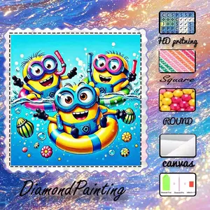 DIY 5D Flocking Cloth Diamond Painting Craft Set, DIY Kits, AB rhinestones, crystal rhinestones, Minions, swim ring, underwater diamond embroidery, Special Technique Diamond Art Kit, wall decoration, gift for family, loved ones, and friends