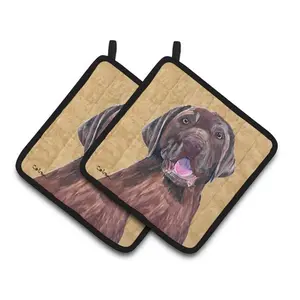 212 MAIN Hanging Insulated Polyester Pot Holders - 2-Piece Pair Pack, Thick Fabric, Colorful Labrador "Wipe Your Paws" Print, 7.5x3x7.5in, Kitchenware for Indoor & Holiday Use
