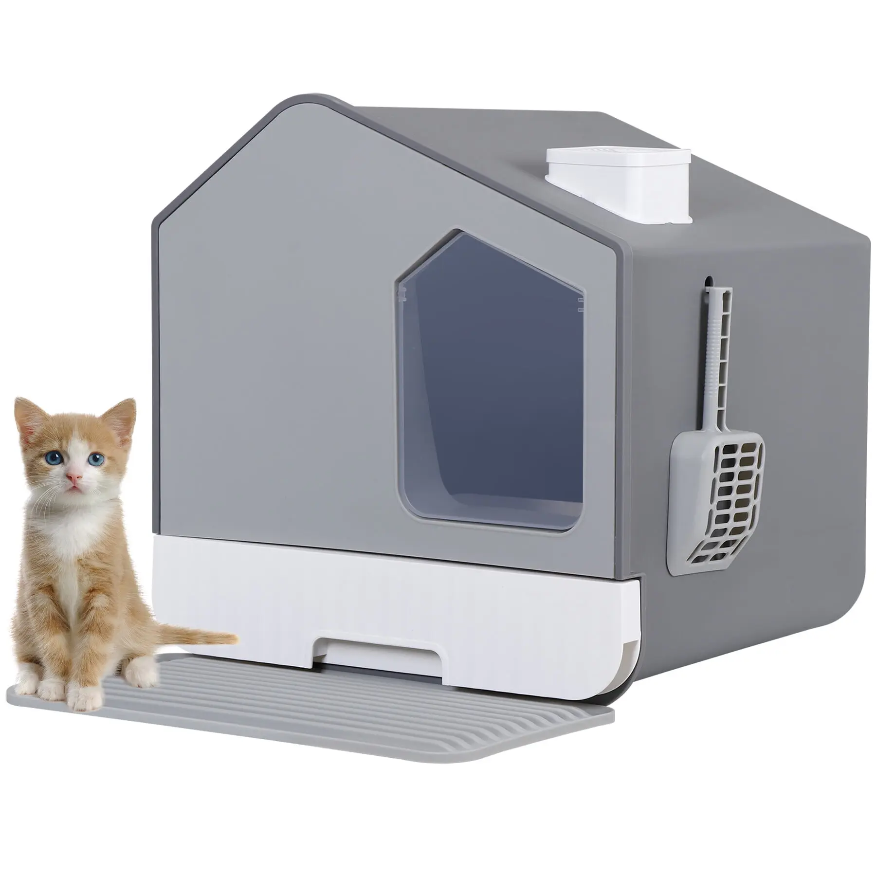 Segawe Enclosed Litter Box Enclosure for Kittens - Includes Mat, Scoop, Odorless, Anti-Splashing, Non-Sticky, Easy-Clean Design