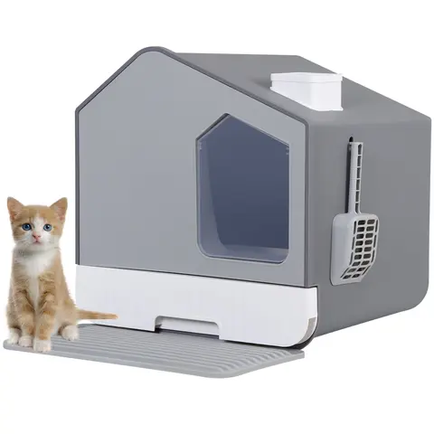 Segawe Enclosed Lid Litter Box for Kittens - 17.12 x 15.74 x 17.71 Inches, 10 lbs, Chimney Design, Durable PP Construction, Odor Control, Anti-Splashing, Non-Sticky Surface, Leak-Proof, Safe, Easy-Clean, Includes Mat & Scoop