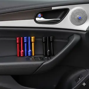 Upgrade Your Car Door Lock Knob with Durable Aluminum Covers & Anti-Slip Pull Pins - Universal Fit for Truck Front & Rear Doors, Interior Enhancement, Long-Lasting Vehicle Maintenance Accessory.