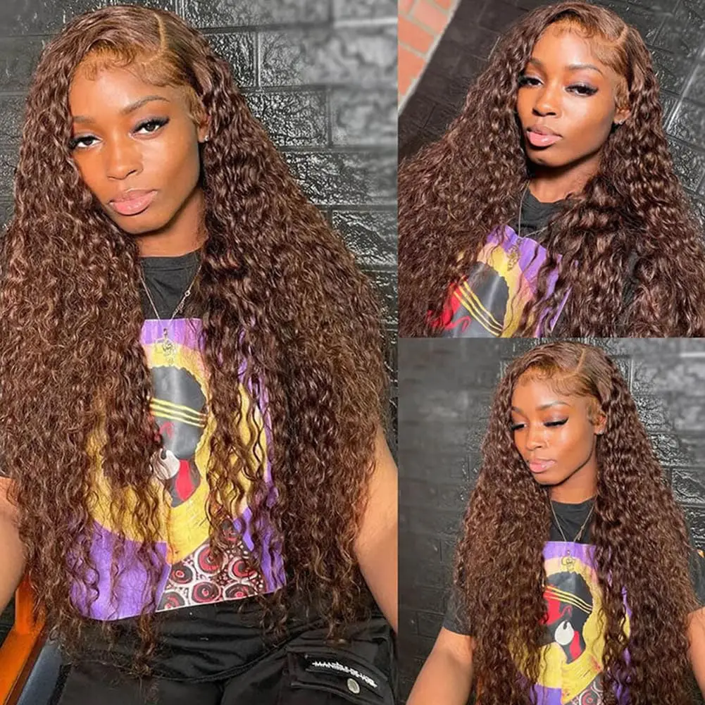 [NEW IN] Brown Chocolate Deep Wave Wigs Bling Hair 13x4 13x6 Hd Lace Frontal Human Hair Wig Colored Water Wave Lace Front Wig for Women Pre Plucked Clearence Sale #TikTokShopBackToSchool #SoHoChic