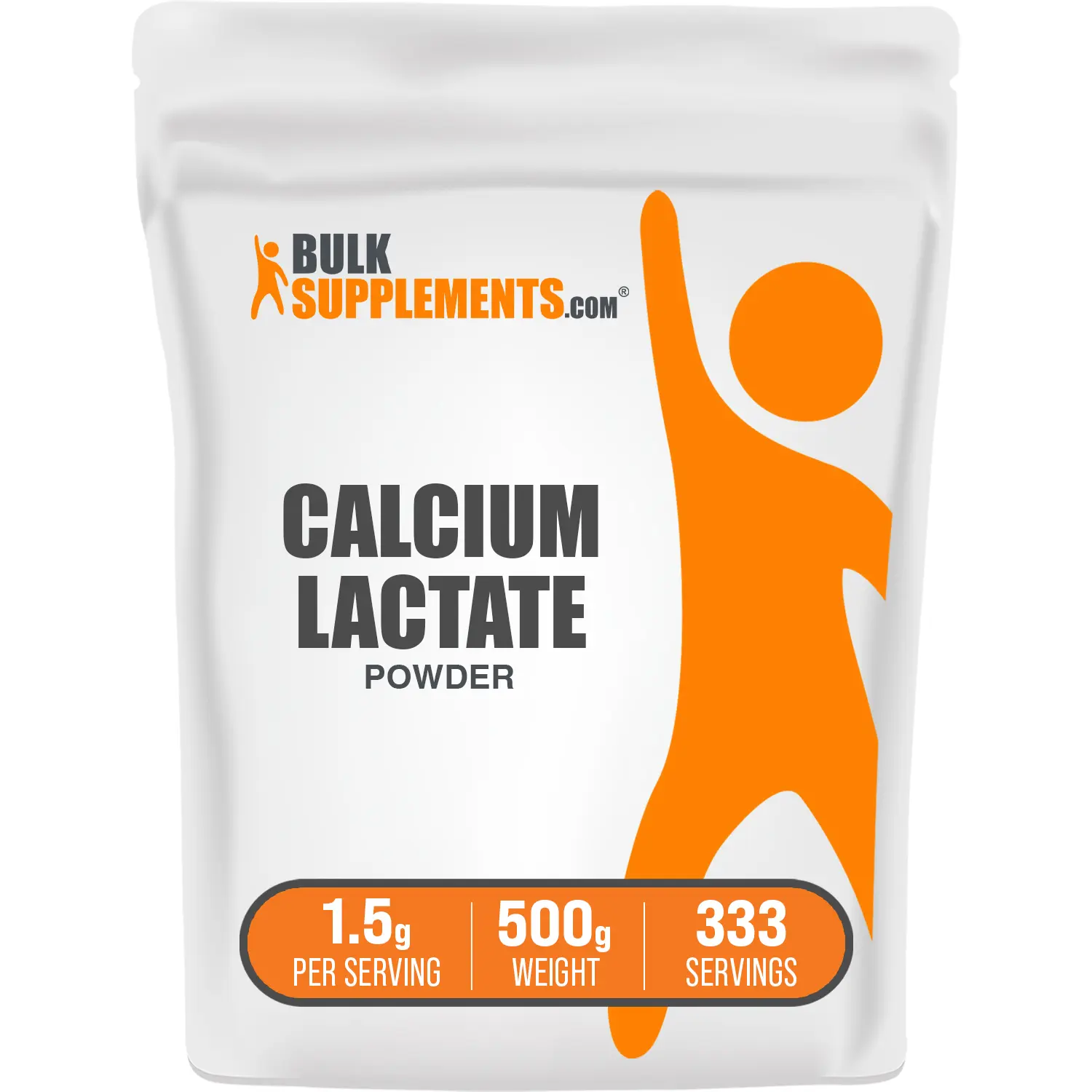 BulkSupplements Calcium Lactate Powder - Gluten-Free, Additive-Free Mineral Dietary Supplement for Bone Support - 500g Container, 1.5g Per Serving, Prop 65 Safe, Minerals