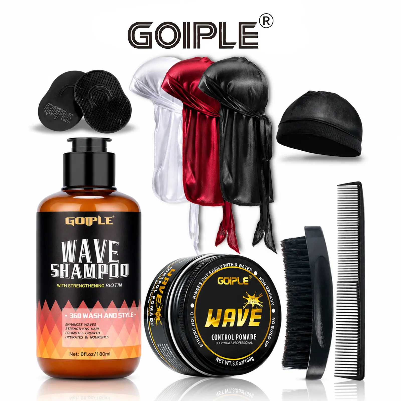 Goiple 360 Waves Wash Kit, Nourishing Wave Shampoo & Pomade Set for Black Men, Strengthens & Defines Waves Daily