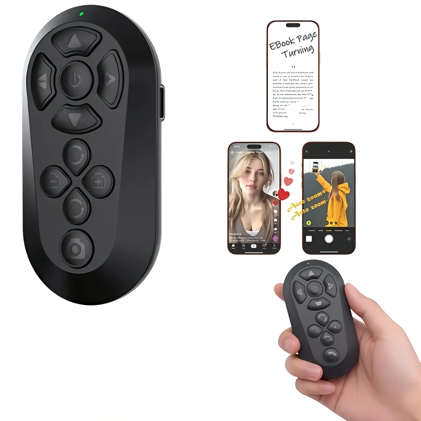 2026 New Release Wireless Unisex Bluetooth Remote Control, Hands-Free Selfie Accessory for TikTok Scrolling, Page Turning, Volume Adjustment, Camera Shutter, iOS/Android Smartphone Video Recording