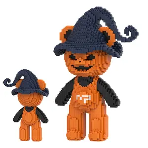 14.96" Pumpkin Witch Teddy Blocks Bear Building Bricks Set, Micro Blocks Challenge for Adults, Ages 14+, Collectible Decor for Bedroom, Office or Bookshelf, Screen-Free Stress Relief Gift