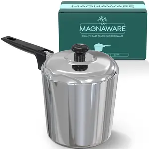 MAGNAWARE 4 Quart Sauce Pan with Lid - Polished Aluminum Cookware for Superior Heat Distribution & Moisture Retention - Oven Safe & Silver Finish