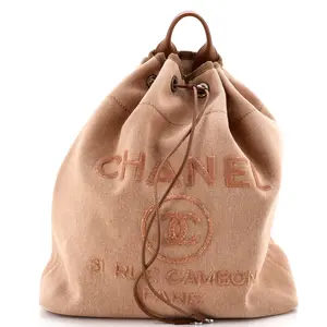 Pre-owned CHANEL Canvas Plain, Sequins Backpacks Deauville Backpack Canvas with Sequins Large by Rebag