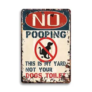 No Dog Poop & Pee Warning Metal Tin Sign Plaque, Decorative Wall Art for Lawn Turf Grassland, Gate Door Yard Garden Reminder