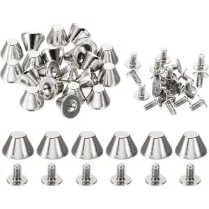 8mm Studs for Clothing, 20 Sets Studs and Spikes Leather Rivets Cone Spikes Metal Screw Studs for Clothing Leather Crafts Fabric Shoes Punk Bag Leathercraft, 11x8mm, Silver Tone
