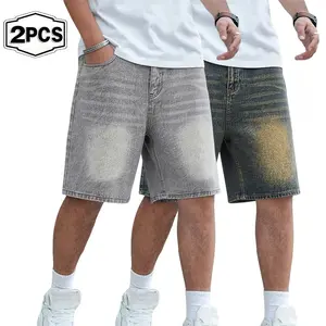 2026 summer new fashion vintage washed denim shorts straight loose casual five-inch pants