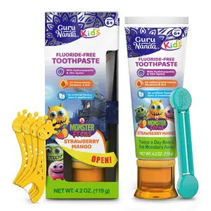 GuruNanda Kids Hydroxyapatite Toothpaste | 25% Xylitol | Fluoride-Free | Strawberry Mango Flavor | Safe to Swallow | 4.2 oz