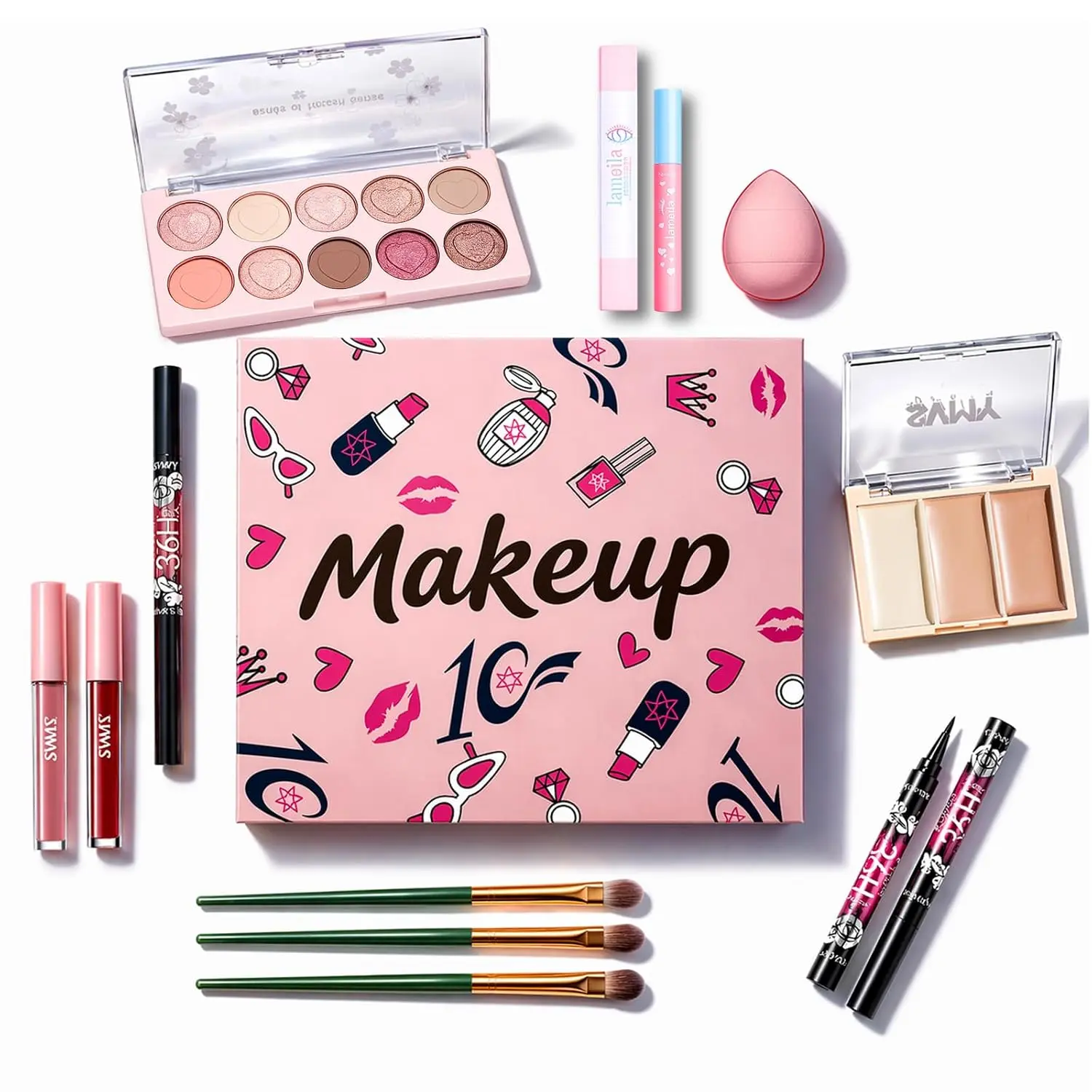 Halloween Fall Gift 11Pcs Makeup Kit, Lipstick & Eyeshadow, Makeup Set for Teens &Girls | Makeup kits for Girls 6-12 , Ideal gift for beginners, for holidays and birthdays