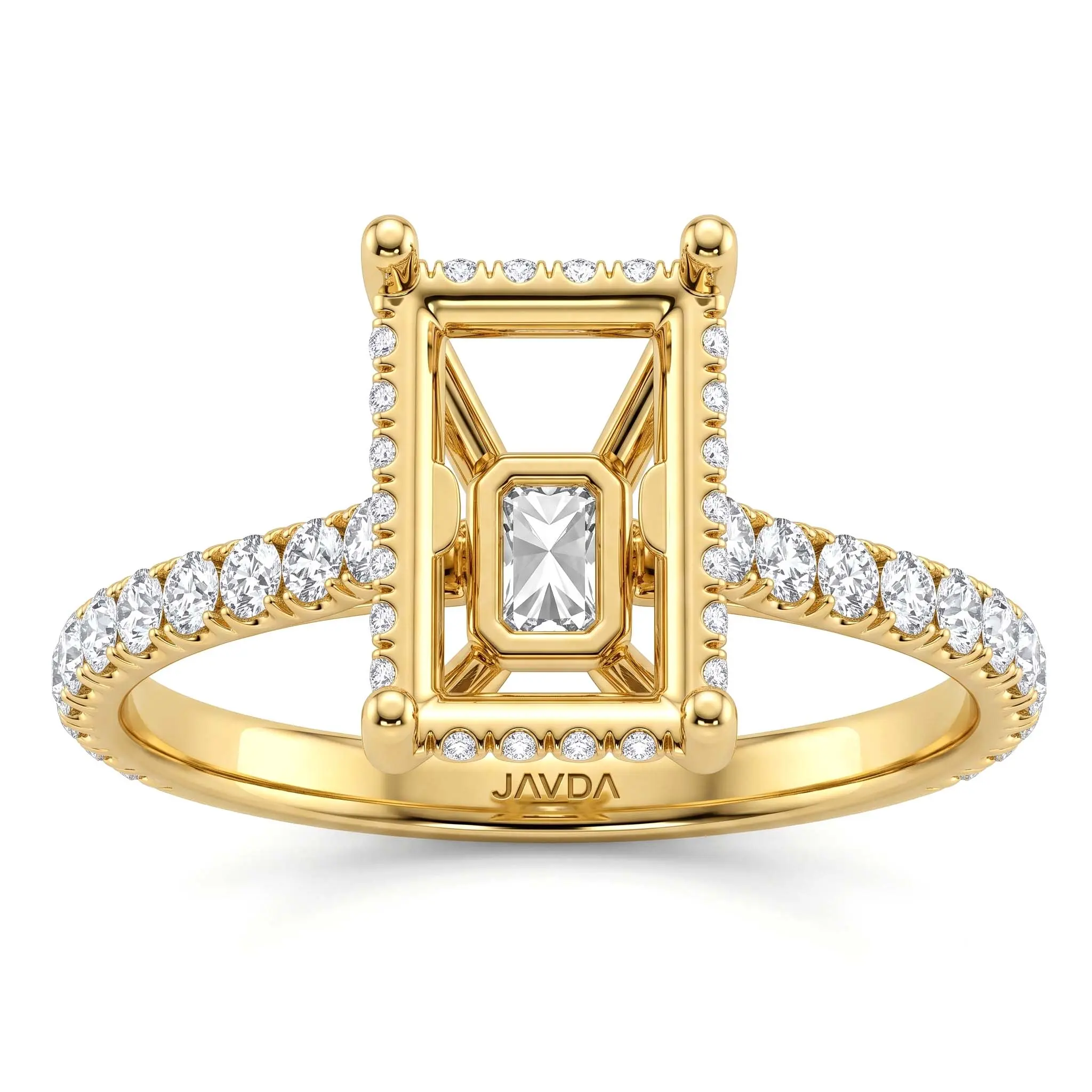 Radiant French U Pave Hidden Halo Diamond Semi-Mount Engagement Ring | 14k White/Yellow/Rose Gold | 0.52 CTW Lab Diamonds | Fits 1ct to 6ct Radiant Center Stone | JAVDA