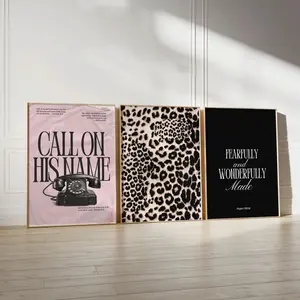 Pink Leopard Christian Wall Art Set, Cheetah Print, Psalm 139 Christian Poster, Christian Decor (No frame)