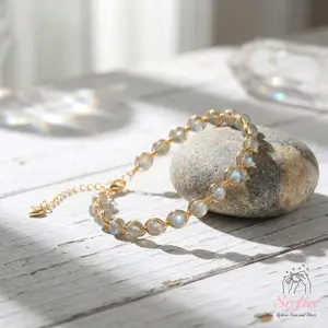 Sofia Natural Moonstone Wire Wrapped Bracelet | 14K Gold Filled Wired Bracelets | 5MM Beads Boho Style Jewelry, Gifts for her, Mother's Day Gift