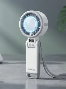 Taiofan Portable Handheld Fan with LED Light and Digital Display for Personal Cooling and Convenience