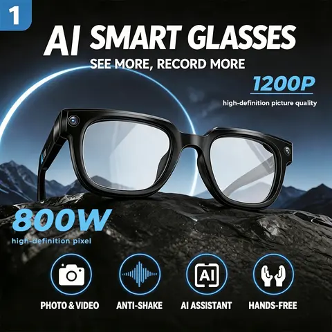 AI Smart Glasses with Camera - Magnetic Square Wearable, 8MP 1080p Photo/Video Capture, Hands-Free POV, App-Based Translation, Bluetooth Calls, WiFi, Android Compatible, Lightweight Design, Wireless Touch-Button, Music Player for Travel & Daily Use