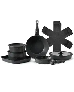 VEVOR 17 Piece Pots and Pans Set Granite Nonstick Kitchen Cookware Induction Black
