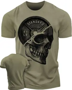 Skull Plate Gym Shirt, Work Out Deadlift Skull T-Shirt for Men
