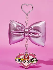 THE POWERPUFF GIRLS Large Holographic 3D Bow Heart Cartoon Pattern Keychain Bag Charm