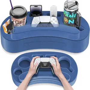 Couch Cup Holder Pillow with 6 Slots, Multifunctional Cup Holder, Couch Organizer Caddy & Buddy with Customized Game Controller Hole & Armrest Pads, Removable & Washable Drink Pillow Gamer Gift for Remote, Phone, Snack, Sofa Cup Holder