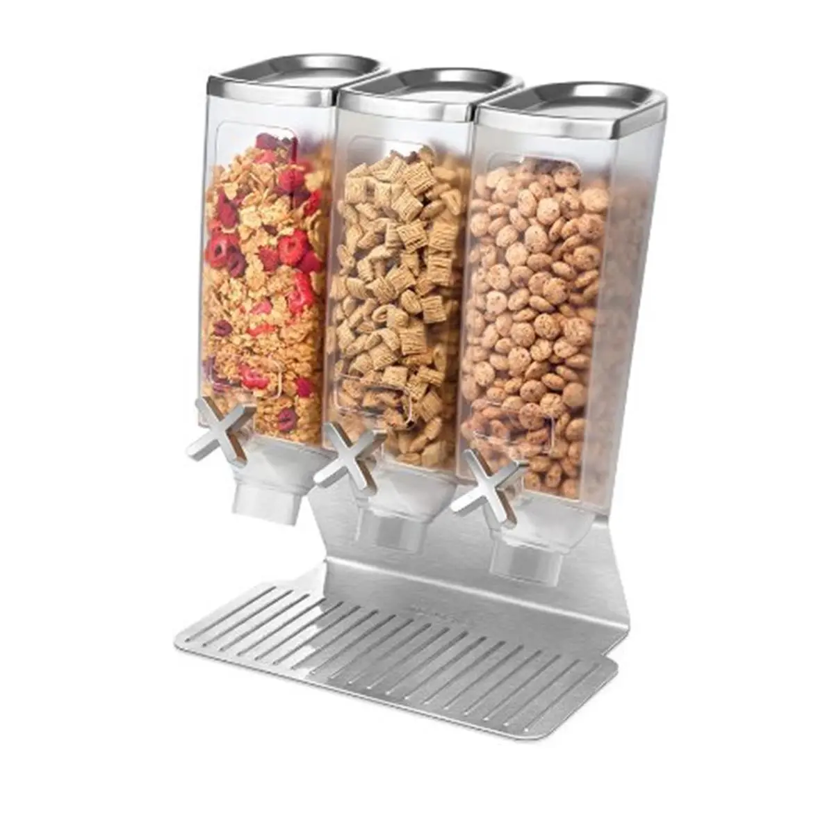 212 MAIN Lightweight 3-Container Snack Dispenser, 1oz Capacity, Frosted Design, Stainless Steel Stand, Kitchen Utensil for Buffet Use, Three Containers
