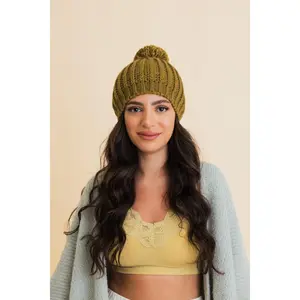 Chunky Cable Knit Pom Beanie