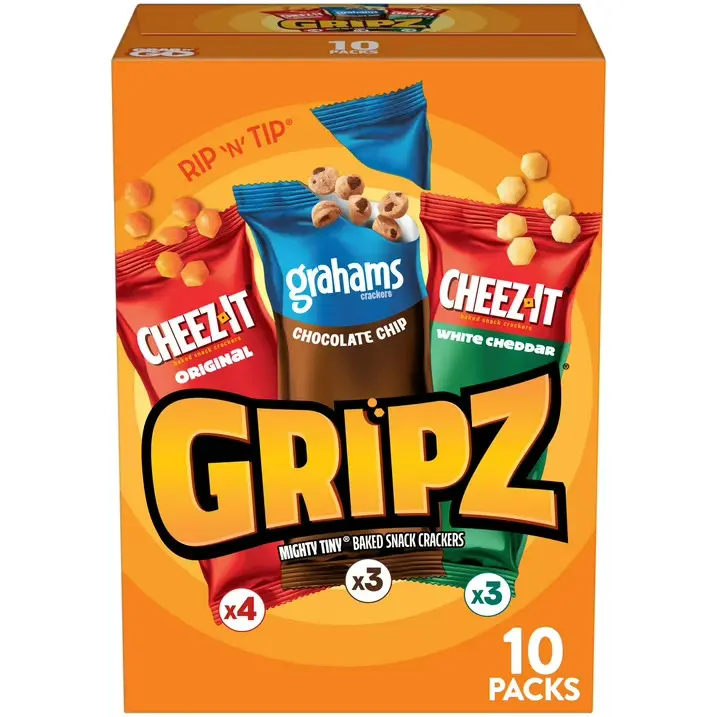 Gripz Mini Baked Snack Crackers, Sweet and Salty Snacks, Variety Pack, 9oz Box (10 Pouches)