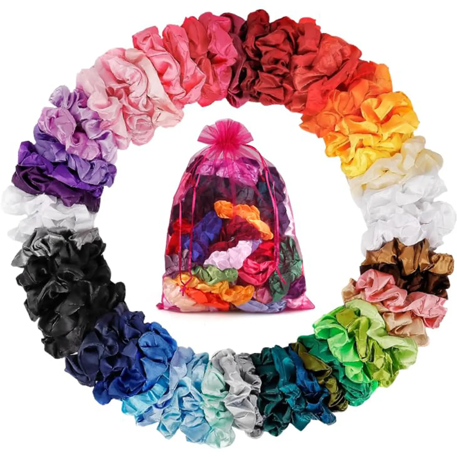 Satin Scrunchies for Women Girls 60 Pack, Satin Silk Scrunchies for Hair Scrunchies for Girls Satin Hair Scrunchies for Women's Hair Scrunchie Bulk Satin Scrunchies for Curly Hair