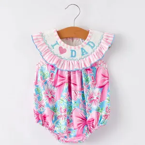 I Love Dad Smocked Bow Romper