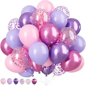 [New Deal] 50PCS 12 Inch Pink Purple Balloons: Metallic & Confetti, Party Balloons for Birthday, Wedding, Baby Shower, Unisex Adults & Children