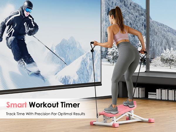 Dland 2-in-1 Ski Exercise Stepper Machine with Resistance Bands & Smart Monitor | 300LBS Silent Home Workout Equipment for Full-Body Shaping