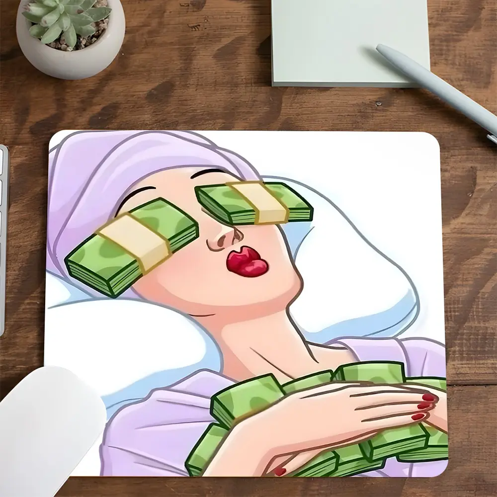 Funny Money Eyes Girl Gaming Mouse Pad, Humorous Rich Girl Design, Non-Slip Smooth Surface Mousepad for PC, Laptop, Office Desk & Gaming Setup, Made for Gaming, Perfect for Wacky Lovers & Kawaii Style Fans, friend, Desk Accessories, Computer Mouse Pad