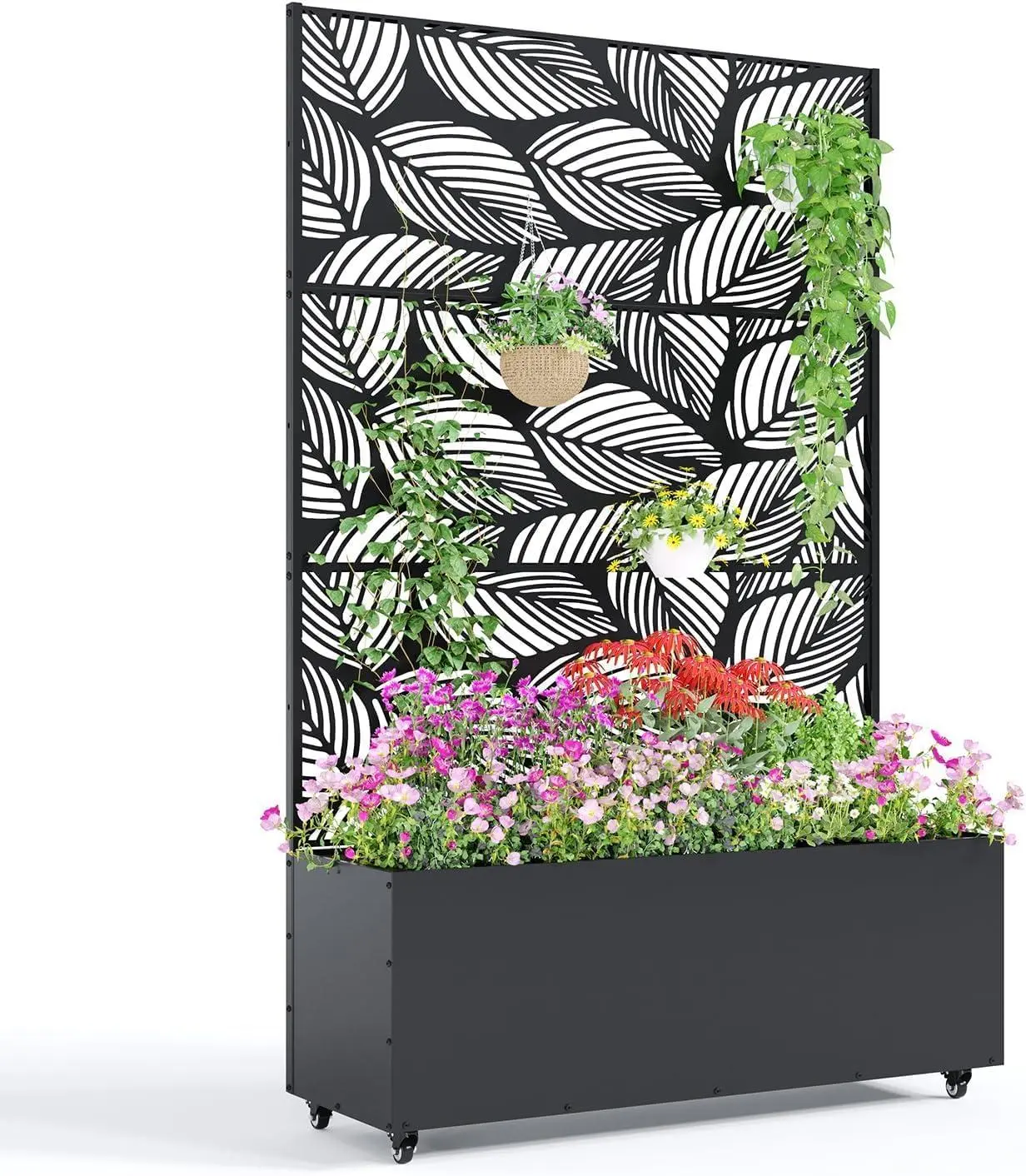 Gaomon 2-in-1 Screen/Planter Portable Elevated Rust-Resist Metal Rectangular Planter Box with Climbing Planting Stand & Wheels - 71"x47"x16" Raised Garden Bed, 15.7" Deep, Drainage Holes, Durable, Rollable for Backyard, Patio Privacy, Year-Round Use
