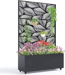 Metal Planter Box with Trellis and Wheels, 71"x47"x16" Raised Garden Bed for Climbing Plants, Vegetables, Vines, Privacy Planters for Patio with Drainage Holes, 15.7" Deep Planting Bed