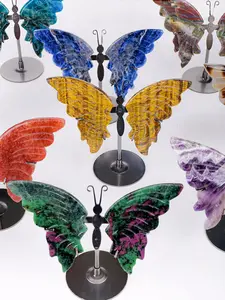 Elegant natural crystal butterfly wings, Healing crystal wings ornaments, flame quartz, Aurora crystals, bring unique charm to home decoration, create a tranquil atmosphere, is a perfect gift for those who love nature and home life., Boho Chic Crystal