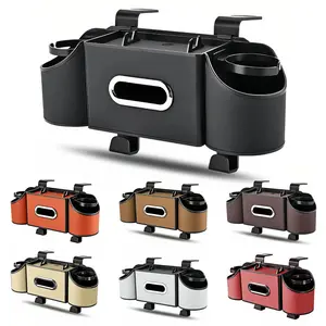3-in-1 Car Organizers and Storage Box, Multifunctional Car Seat Back Storage Box with Tissue Holder, 2 Cup Holders & Hanging Hooks, Back Seat Car Organizer for Travel