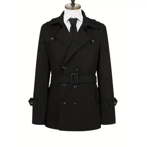 [Mid-Length Double-Breasted Trench Coat] Men's Casual Double-Breasted Mid-Length Trench Coat With Large Lapel Collar For Spring/Autumn