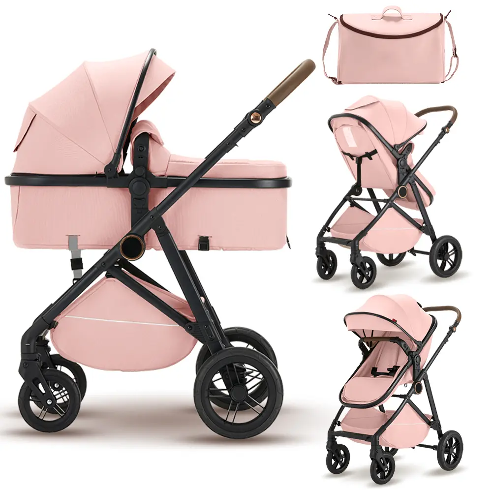 Baby Stroller Pushchair High Landscape Reversible Foldable Portable Stroller Newborn Pram Reclining Baby Carriage for Indoor & Outdoor Use