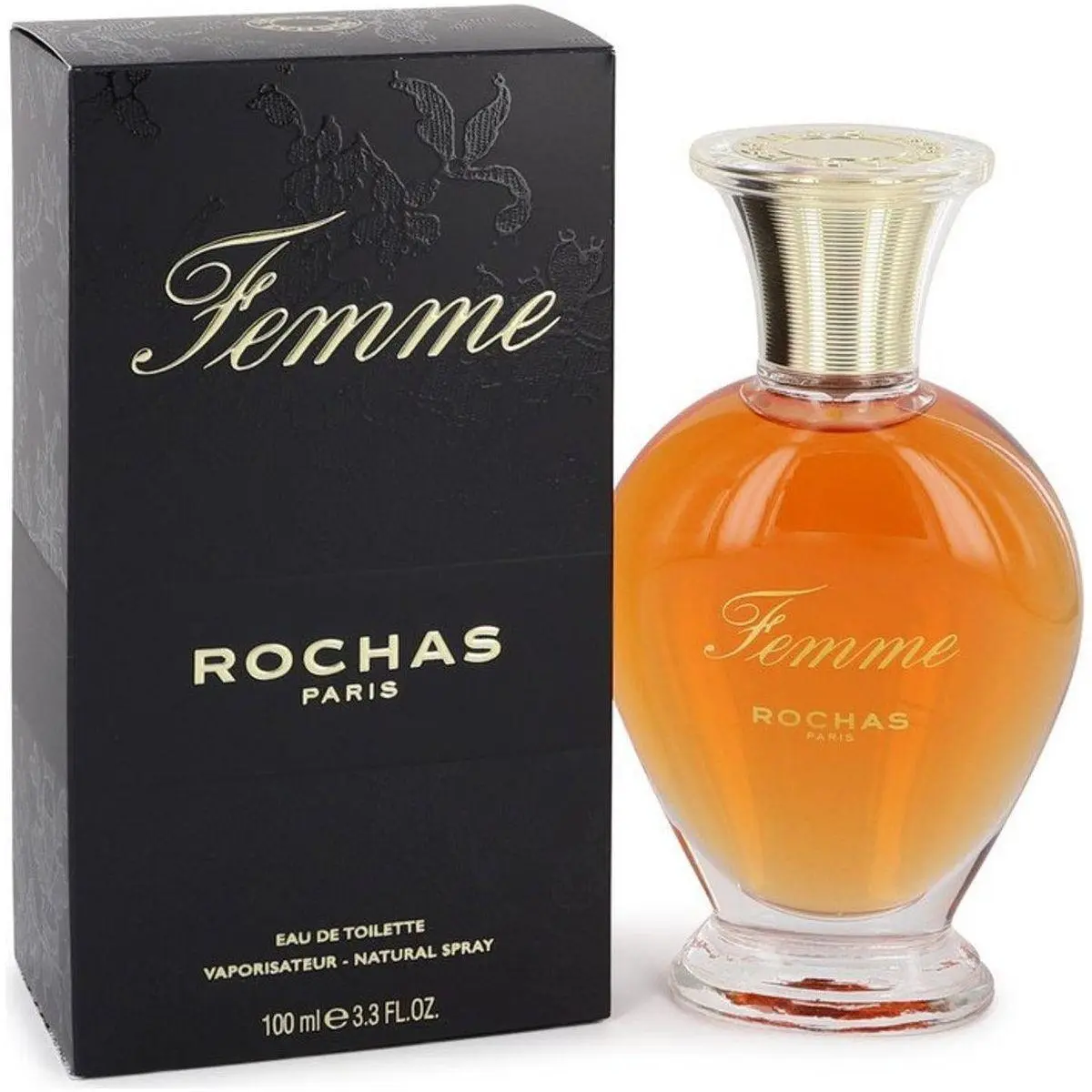 Rochas FEMME Women's Eau de Toilette (EDT) - Sprayer, Fruit-Scented, Floral, Packaged Boxed Fragrance, 3.3 fl oz/3.4 oz, Evening Wear Woody Moss Plum Peach Notes, New in Box, Single Item, Sprayer Women's Fragrance, Fruit-Scented Women's Fragrance