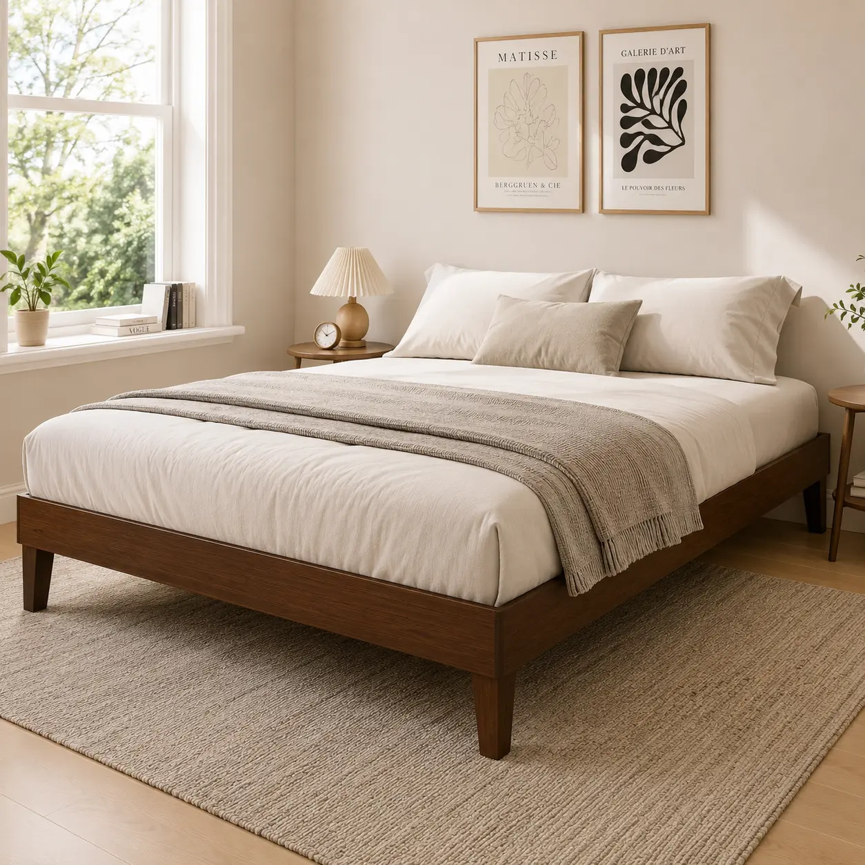 Costoffs Wooden Platform Bed Frame - Sturdy Plywood Slat Foundation, 800 lb Weight Capacity, No Headboard, Box Spring Not Required, Assembly Required, Queen Bed Frame, Stable Indoor Bedroom Furniture Alternative, Contemporary Bed, Wooden Bed Frames