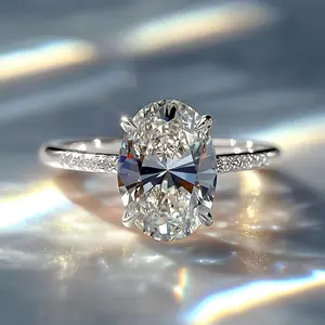 Elongated Oval Four Prong Moissanite Ring for Women, Luxury Minimalist Bridal Engagement Ring, Elegant Wedding Dress Jewelry Promise Band for Anniversary Proposal Gift outdoorfun
