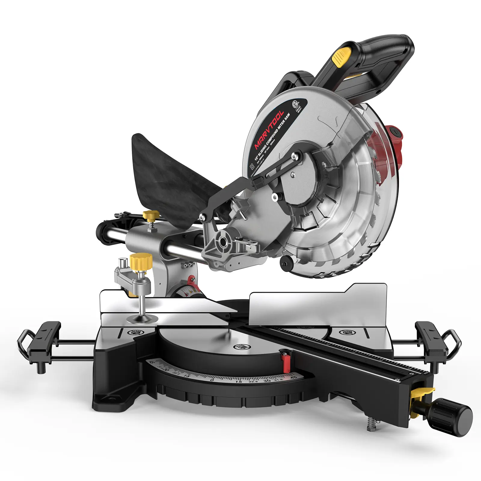 10-inch Sliding Compound Miter Saw (Power Tools, US Plug) – 15 A, 5000RPM, Single Bevel 0-45°, 36T Blade, Extension Table, Tool Kit for Construction, Versatile Cutting Capabilities, Portable Cutting Machine (Father’s Day Gift)