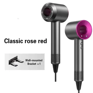 Classic Rose Red Low Noise Quiet Home Negative Ion Hair Dryer with Strong Wind Fast Drying Intelligent Temperature Control Wall Mounted Bracket Included