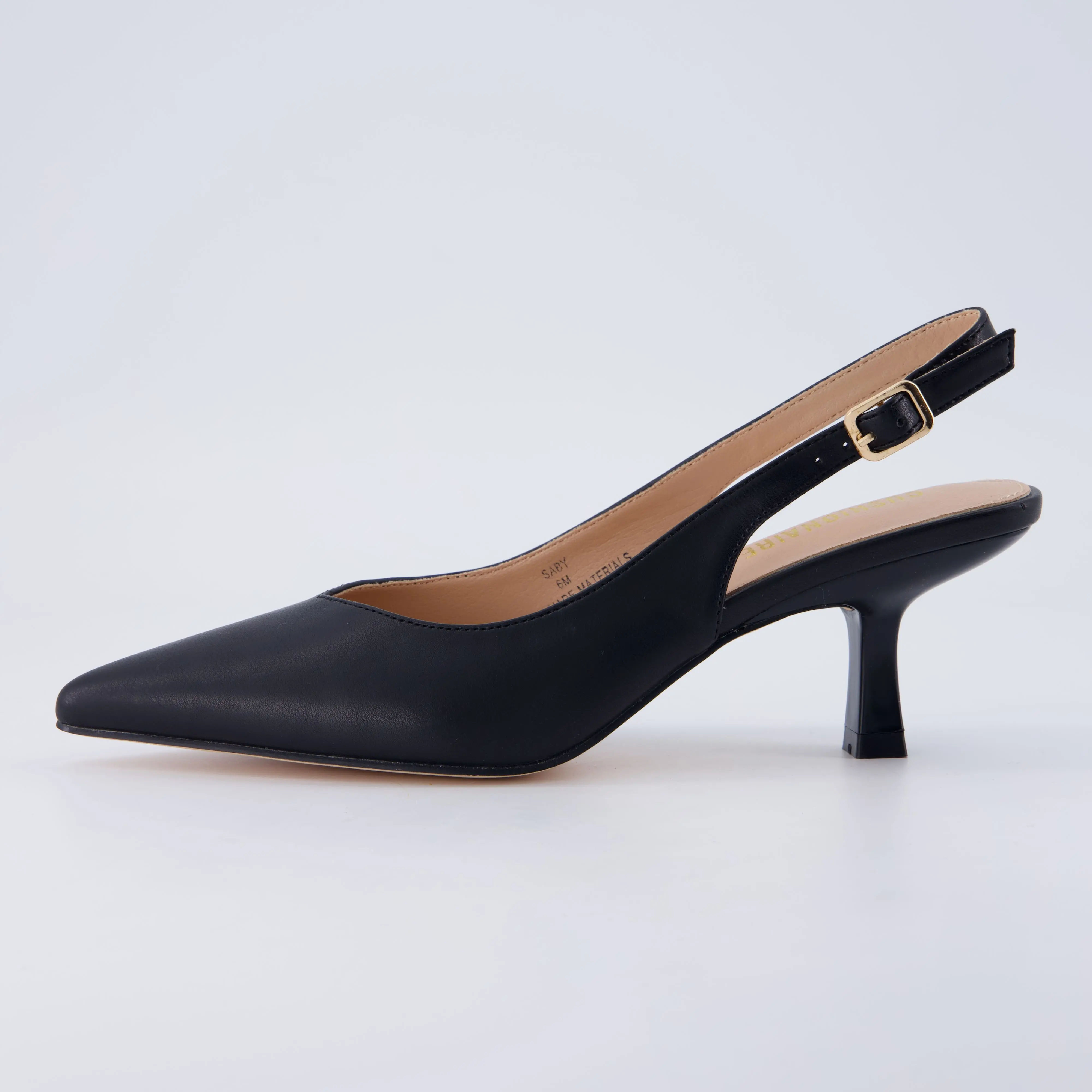 Cushionaire Saby Slingback Kitten Heels for Women, Pointed Toe Pumps with Adjustable Ankle Strap for Casual Dressy Wear